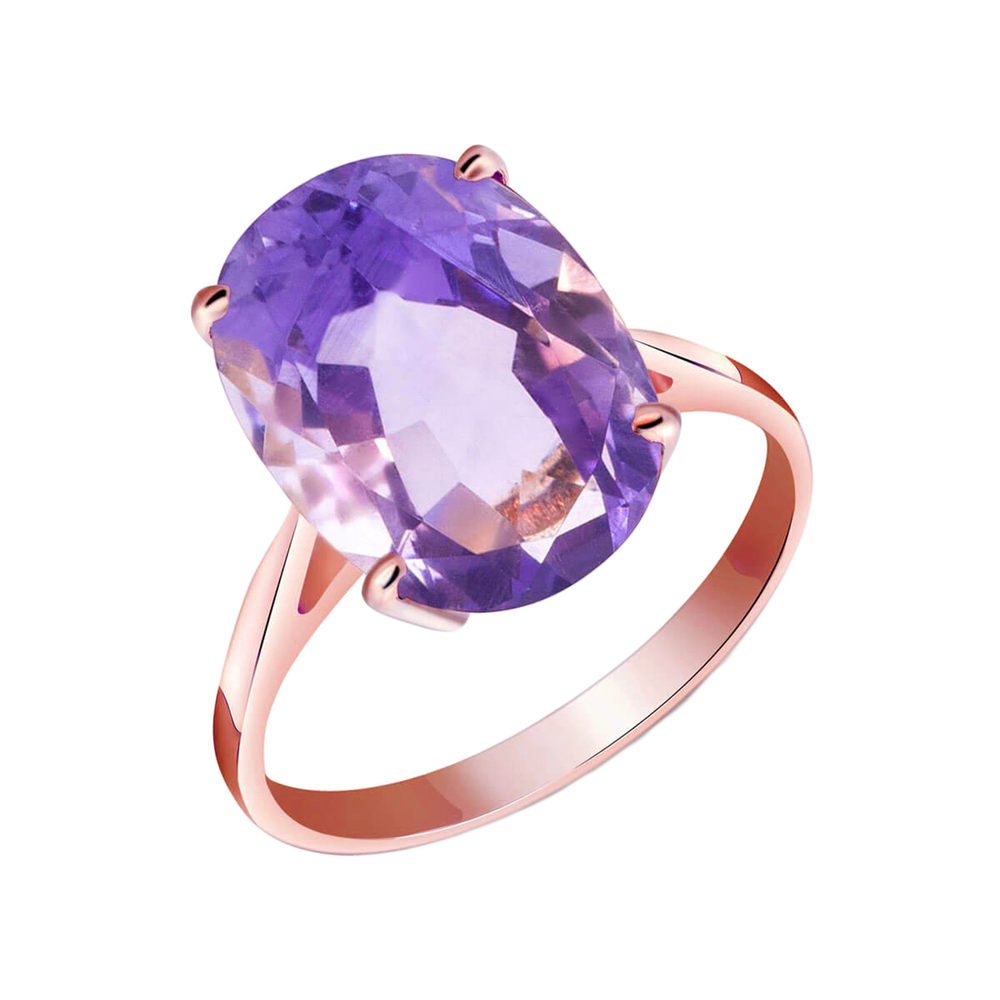 14K. SOLID GOLD RING WITH NATURAL OVAL AMETHYST (Rose Gold)